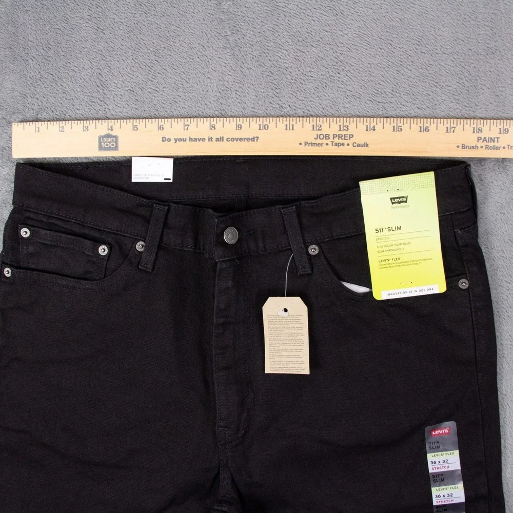 NWT Levis 511 Slim Fit Flex Mens Black Stretch Denim Jeans 36x32 04511-5345